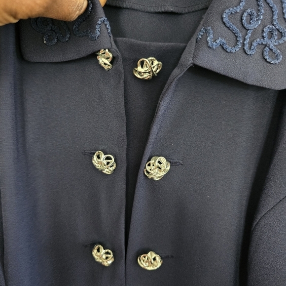 VTG Leslie Fay 2Piece Skirt Suit 16 Blue Long Sleeve Button Up Double Breasted - Picture 9 of 16